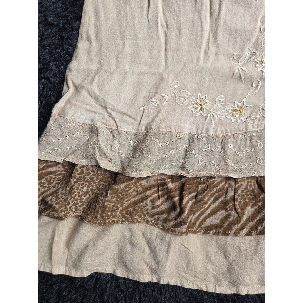 Raya Sun Swing Tank Dress L Beige Embroidery Lace Ruffles Lightweight Buttons - Picture 2 of 11